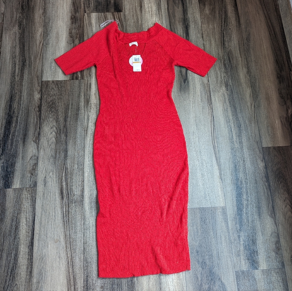 Red sweater dress with shimmers, ribbed, from Love Always